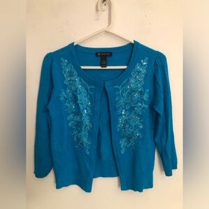 INC International Concepts Women's Cardigan Top M Blue  3/4 Sleeve Embellished
